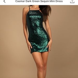 Lulus Casmar Dark Green Sequin Mini Dress